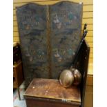 ASSORTED DECORATIVE FURNISHINGS including four leaf Chinoiserie printed screen, two copper warming