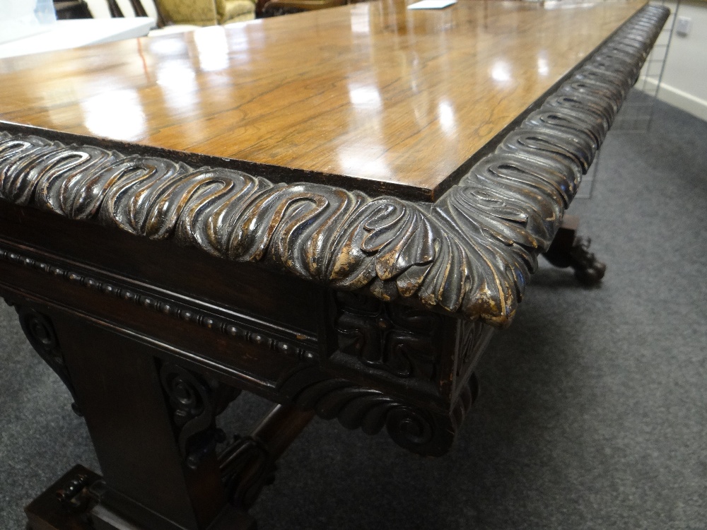 FINE GEORGE IV GILLOWS-STYLE ROSEWOOD CARVED LIBRARY TABLE, bold foliate carved and ebonised edge - Image 27 of 34