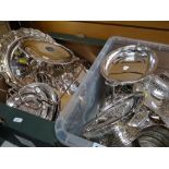 ASSORTED SILVER PLATED DISHES & BASKETS including chafing dish, salvers, cake baskets, egg cruet (no