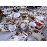 ASSORTED ROYAL ALBERT 'OLD COUNTRY ROSES' PORCELAIN TEAWARES including dishes, bowls, cruets, napkin