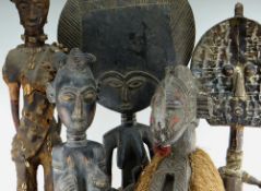 FIVE VARIOUS AFRICAN CARVINGS including large Ashanti doll, 104cms, large Kota reliquary guardian,