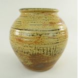 GEOFFREY WHITING FOR AVONCROFT STONEWARE OVIFORM VASE with green and brown glazes, impressed mark,