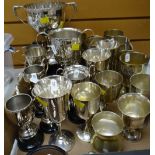 ASSORTED SILVER PLATED TROPHY CUPS & WINE GOBLETS