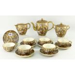 JAPANESE SATSUMA EARTHENWARE TEA SERVICE FOR SIX decorated with rakkan and shimazu mons Condition