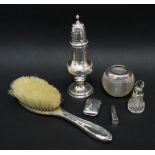 GEORGE III SILVER CASTER, LONDON 1797 BY JOHN MEWBURN, 14.5cms high, 3.4oz together with small vesta