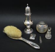 GEORGE III SILVER CASTER, LONDON 1797 BY JOHN MEWBURN, 14.5cms high, 3.4oz together with small vesta