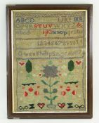 VICTORIAN SAMPLER, DATED 87, BY GWEN PHILLIPS, AGED 16, 37 x 27cms