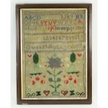 VICTORIAN SAMPLER, DATED 87, BY GWEN PHILLIPS, AGED 16, 37 x 27cms