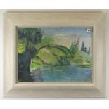 JOHN MELVILLE (1902-1986) watercolour - view of a river, titled 'Llandrindod Wells', signed and