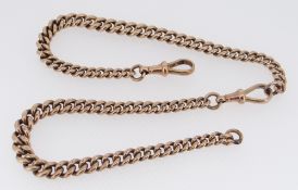 9CT GOLD CURB LINK GRADUATED WATCH CHAIN, 53gms