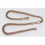 9CT GOLD CURB LINK GRADUATED WATCH CHAIN, 53gms