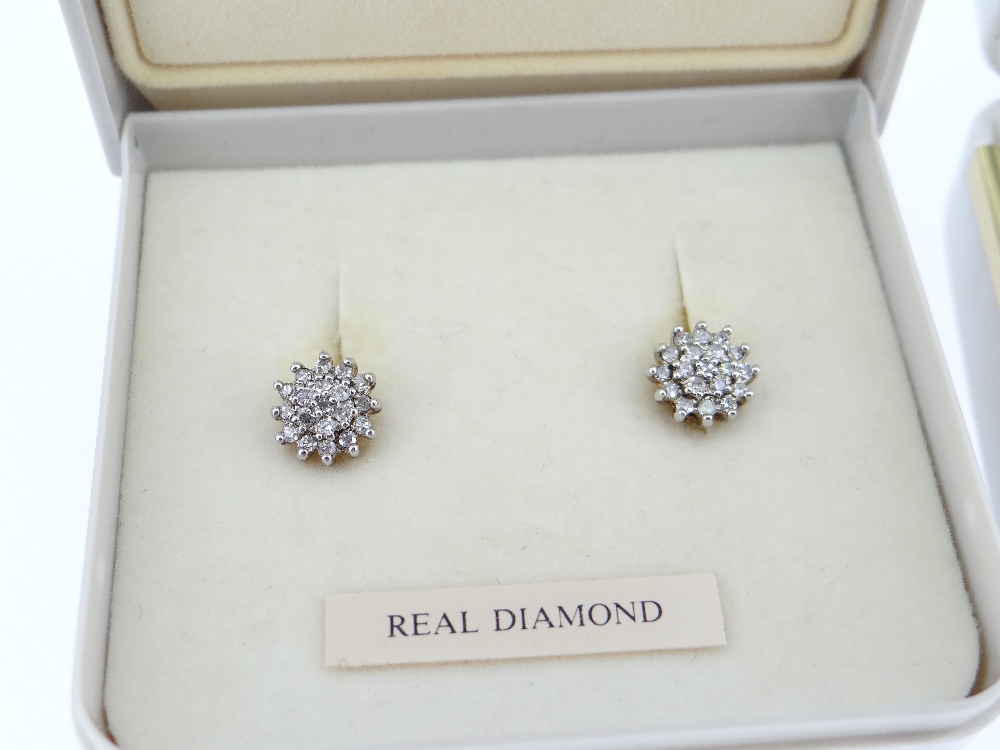 THREE PAIRS OF DIAMOND SET EARRINGS IN BOXES - Image 3 of 5