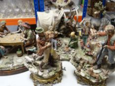 ASSORTED CAPODIMONTE FIGURES including figure group of gypsy encampment, signed Sandro Maggioni