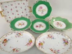 ASSORTED 19TH CENTURY STAFFORDSHIRE BONE CHINA DISHES including four Chamberlain's Worcester green