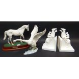 ROYAL DOULTON MODEL OF DESERT ORCHID, pair of horse jump racing china bookends and Hutschenreuther