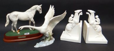 ROYAL DOULTON MODEL OF DESERT ORCHID, pair of horse jump racing china bookends and Hutschenreuther