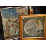 TWO VICTORIAN BERLIN WOOLWORK PICTURES depicting Ruth at the Well and Victory, one in maple frame,