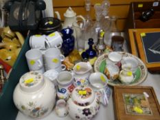 ASSORTED CHINA & GLASS including pair of decanters, four 'L E' pattern Poole vases and 1960s pine