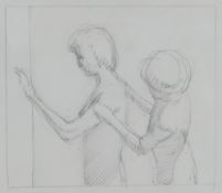 HARRY HOLLAND pencil drawing - two figures, entitled verso on Martin Tinney Gallery label 'Homage to