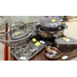 ASSORTED ELECTROPLATED WARES including WMF oval basket, ink stand, rose bowl ETC