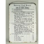 VINTAGE NATIONAL COALBOARD ENAMEL SIGN 'CODE OF SHAFT SIGNALS', black lettering on white ground,