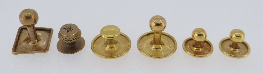 ASSORTED 9CT YELLOW GOLD DRESS STUDS OF VARIOUS SIZE, one with diamond chip, 4.9gms (6)