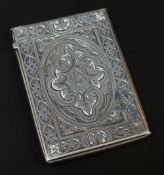 VICTORIAN SILVER CARD CASE BY GEORGE UNITE, Birmingham 1863, carved with foliate scroll work and