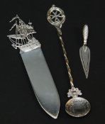 EDWARD VII SILVER PAPER KNIFE WITH GALLEON TERMINAL, London 1902, J Dudley, Southsea, together