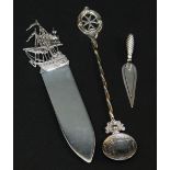 EDWARD VII SILVER PAPER KNIFE WITH GALLEON TERMINAL, London 1902, J Dudley, Southsea, together