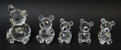 FIVE SWAROVSKI CRYSTAL TEDDY BEARS, large and small sizes (5)