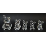 FIVE SWAROVSKI CRYSTAL TEDDY BEARS, large and small sizes (5)