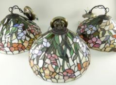 THREE TIFFANY STYLE STAINED GLASS CEILING LAMPSHADES, all approx. 40cms diam. (3)