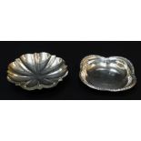 TWO MODERN SILVER BON BON DISHES, one of lobed square design, the other circular flower head,