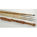 SOLOMON ISLANDS BOW AND THREE ARROWS, with two-tone plaited fibre bindings, arrows 135cm, bow 146cm;