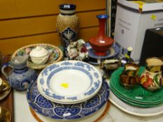 ASSORTED DECORATIVE CERAMICS including Doulton Lambeth stoneware baluster vase, cabbage leaf plates,