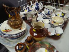 ASSORTED VICTORIAN CHINA including Gaudy Welsh part-tea service, blue and white printed platter,