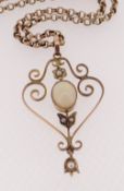 9CT OPAL & SEED PEARL PENDANT & CHAIN, 5.9gms overall