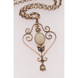 9CT OPAL & SEED PEARL PENDANT & CHAIN, 5.9gms overall