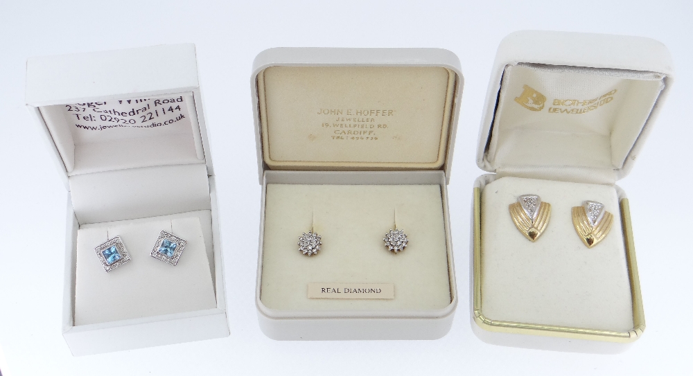 THREE PAIRS OF DIAMOND SET EARRINGS IN BOXES - Image 5 of 5