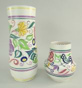 TWO POOLE POTTERY VASES decorated with 'LE' pattern, 23 and 12.5cms high each (2)