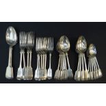 TWO SETS OF VICTORIAN PLATED FIDDLE PATTERN SPOONS & FORKS, by Edward Dickson & Sons and by Walker &