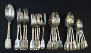 TWO SETS OF VICTORIAN PLATED FIDDLE PATTERN SPOONS & FORKS, by Edward Dickson & Sons and by Walker &