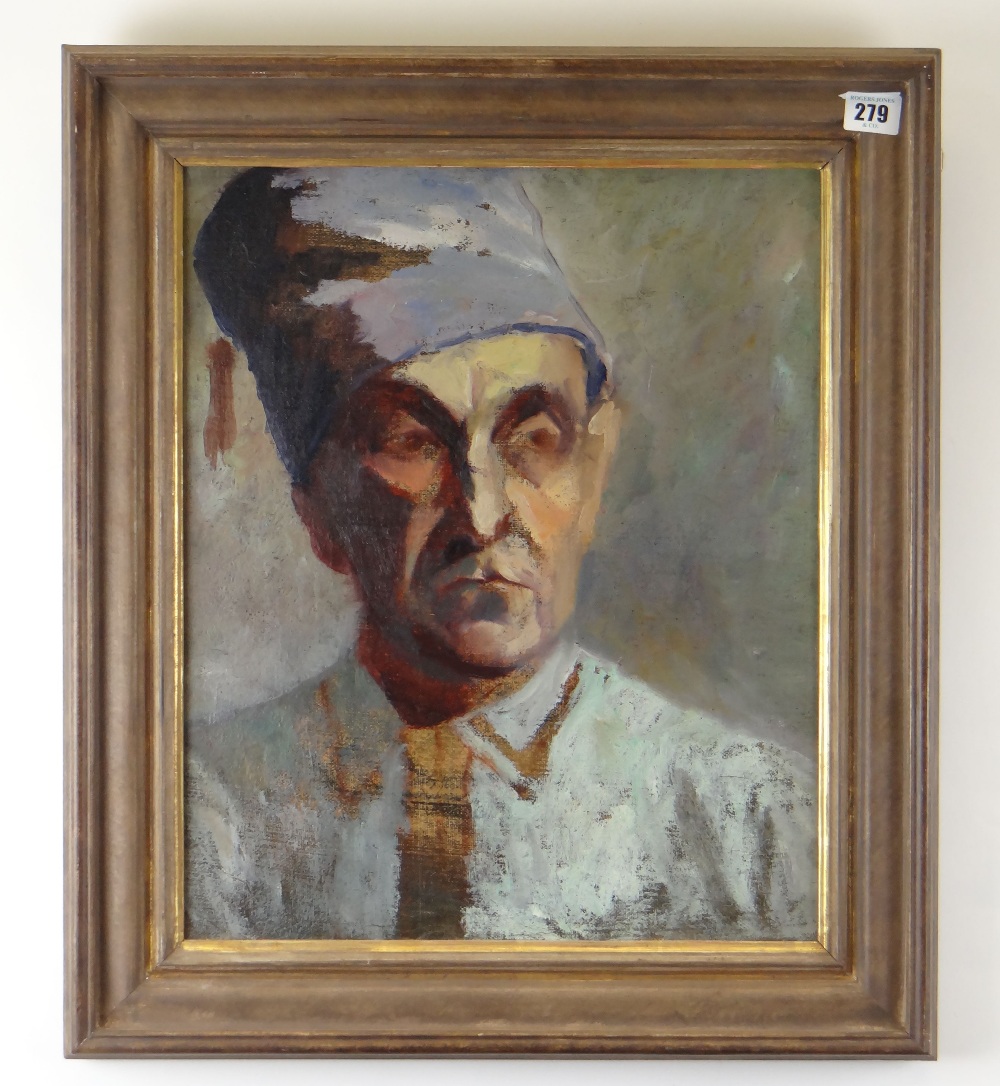 EARLY 20TH CENTURY SCHOOL oil on canvas - portrait of an ottoman gentleman in tasselled hat, 43 x