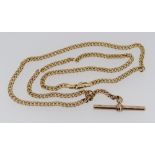 9CT GOLD FLAT LINK NECKLACE WITH T-BAR DROP, 16.4gms