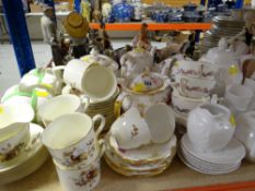 ASSORTED BONE CHINA TEAWARES including Royal Crown Derby 'Royal Pinks & Roses' teapot and coffee pot