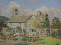 GLADYS VASEY oil on board - stone cottage, entitled verso 'Cae'r Berllan, Llanrwst', signed and