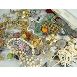 COSTUME JEWELLERY TO INCLUDE BEADS, BROOCHES, earrings, necklaces, bracelets ETC (2)