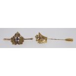15CT GOLD & ENAMEL NAVAL SWEETHEART BROOCH modelled as a fouled anchor flanked with reeds surmounted