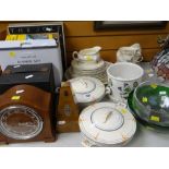GRINDLEY ART DECO DINNER SERVICE, box of OS maps, LP records, glass clock and metronome, assorted