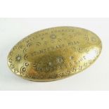 EARLY 20TH CENTURY BRASS OVAL SNUFF BOX ENGRAVED 'William Sharley St. Michals Hill Bristol 1907'